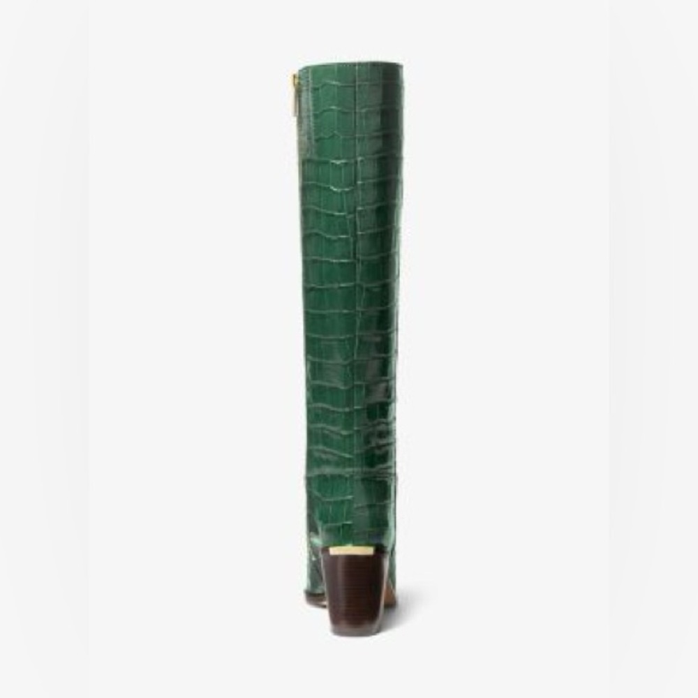 Michael Kors Loni Moss Green Embossed Croc Leather Knee-High Boots US 7M NIB - Picture 3 of 8